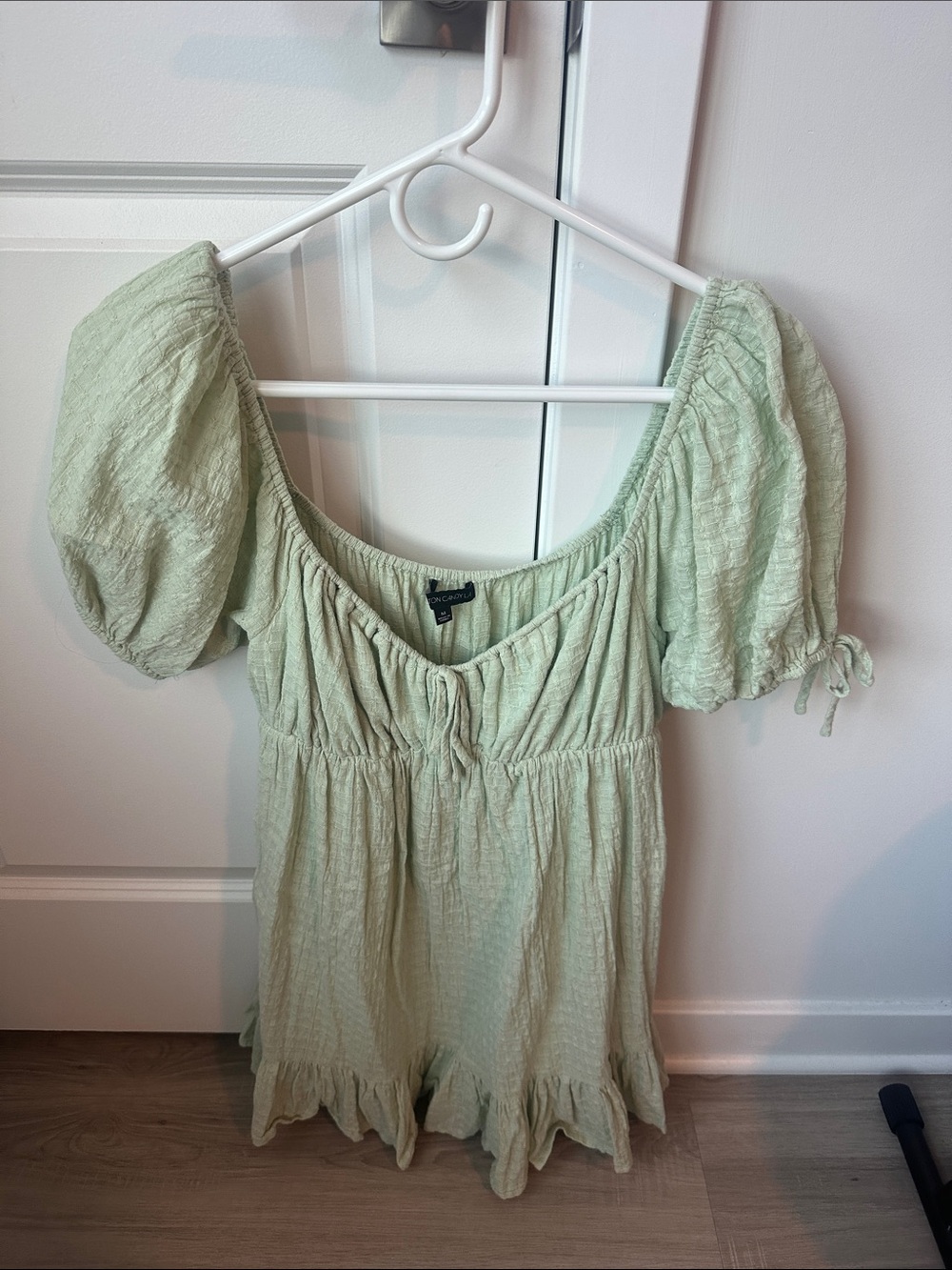 Cotton Candy Light Mint Puff-Sleeve Peasant Tunic